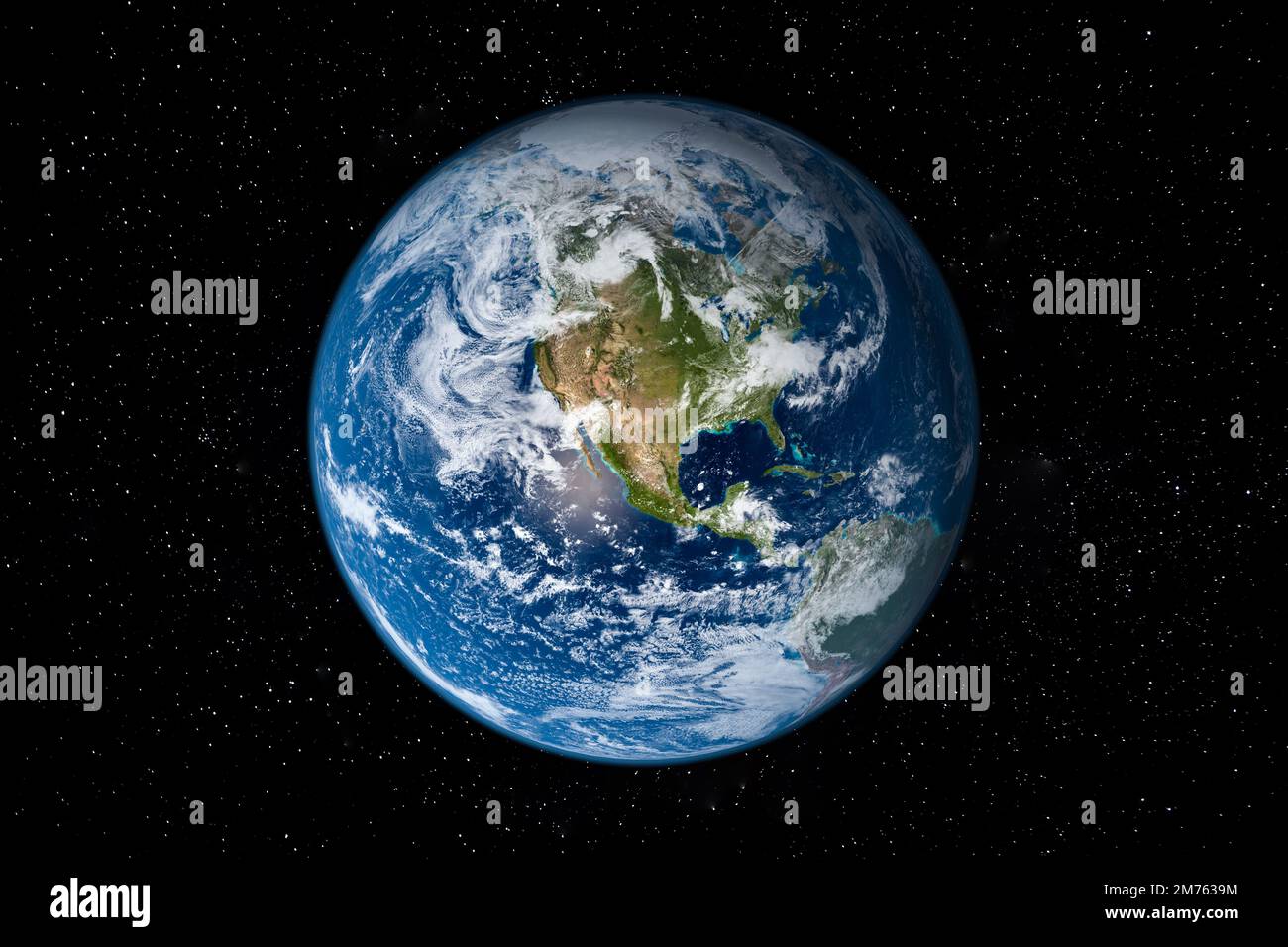 Planet Earth in Space surrounded by Stars showing North America. This ...