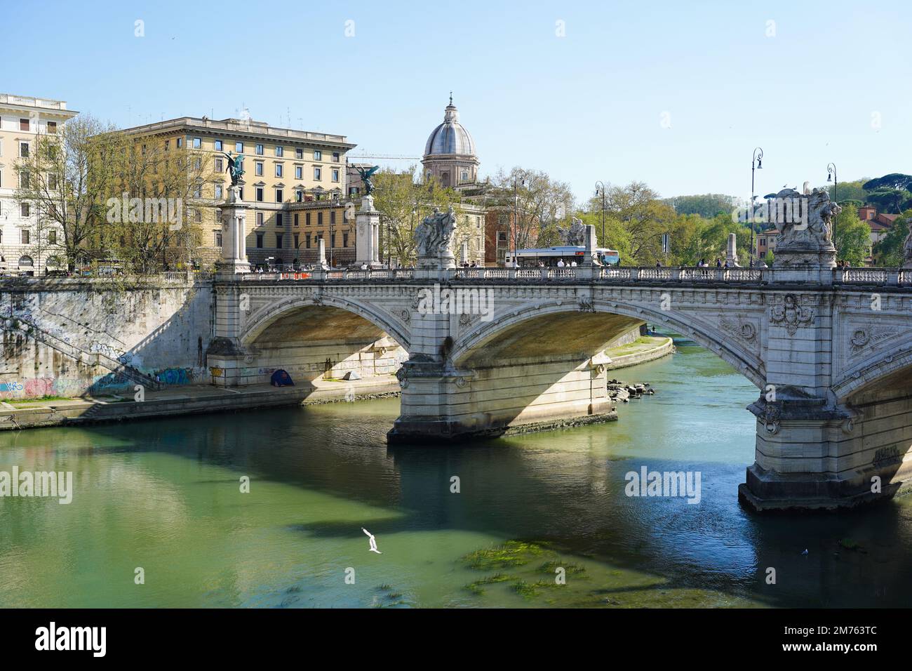 Ponte Vittorio Emanuele II, a bridge across the Tibor in Rome, Italy ...