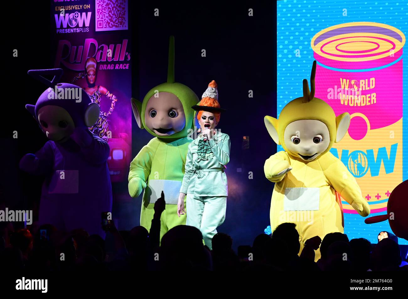 London, UK. 07th Jan, 2023. River Medway & Teletubbies performs at the Main State Performance Day 2 at the RuPaul’s DragCon UK presented by World of Wonder at ExCeL London - 7th January 2023. Credit: See Li/Picture Capital/Alamy Live News Stock Photo