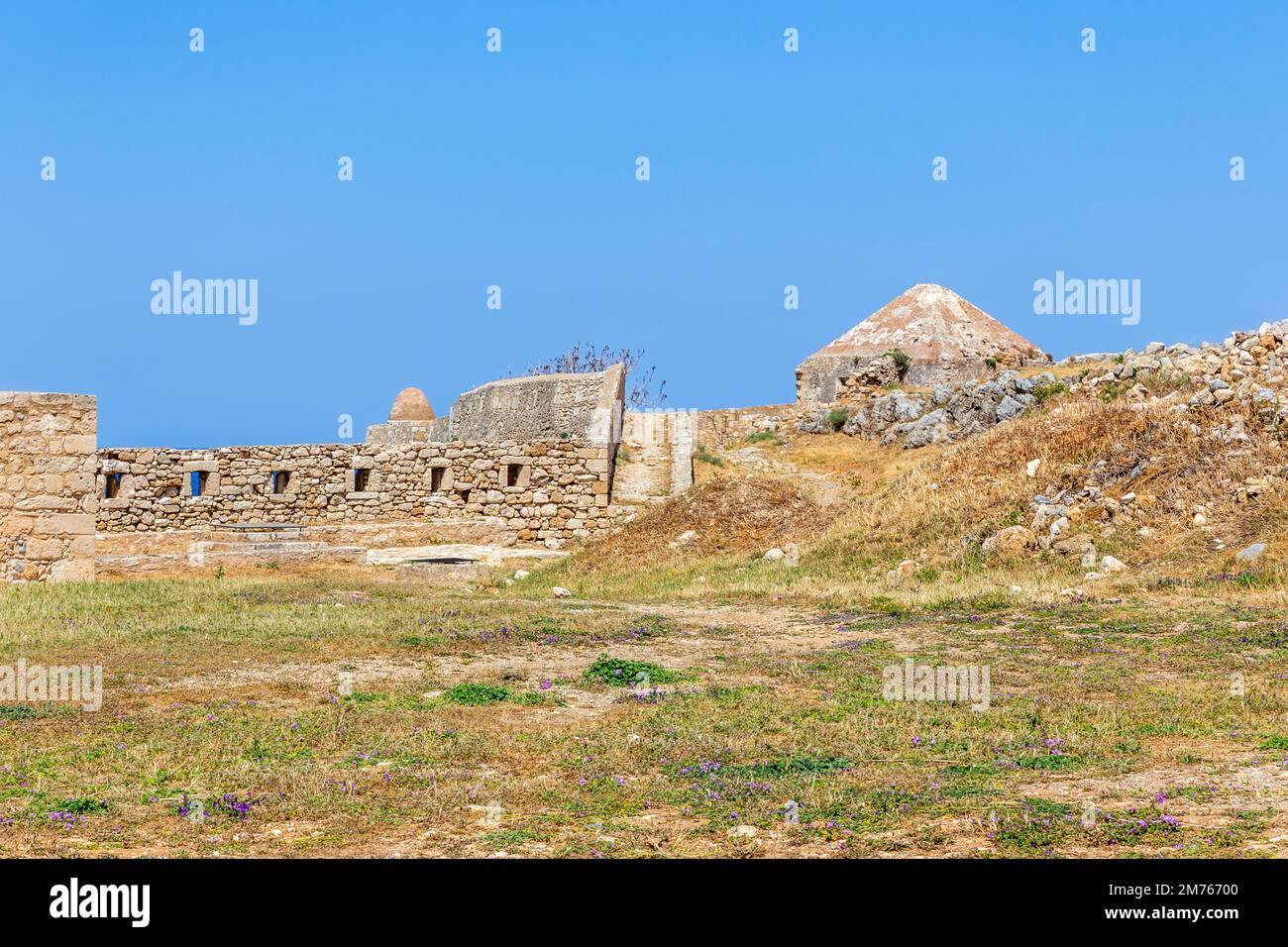 Part of the Venetian fortifications around the port in Rethymno, Crete, Greece. Stock Photo