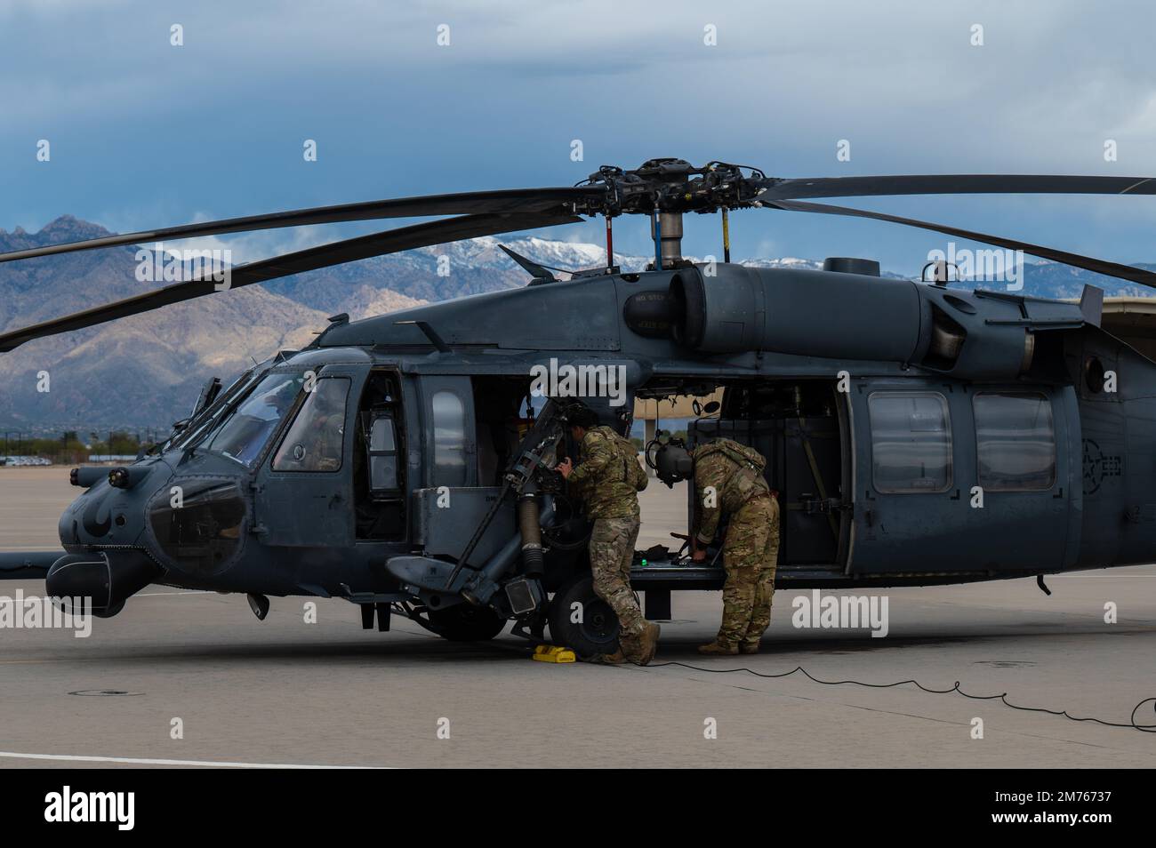 A U.S. Air Force aircrew assigned to the 55th Rescue Squadron prepares ...