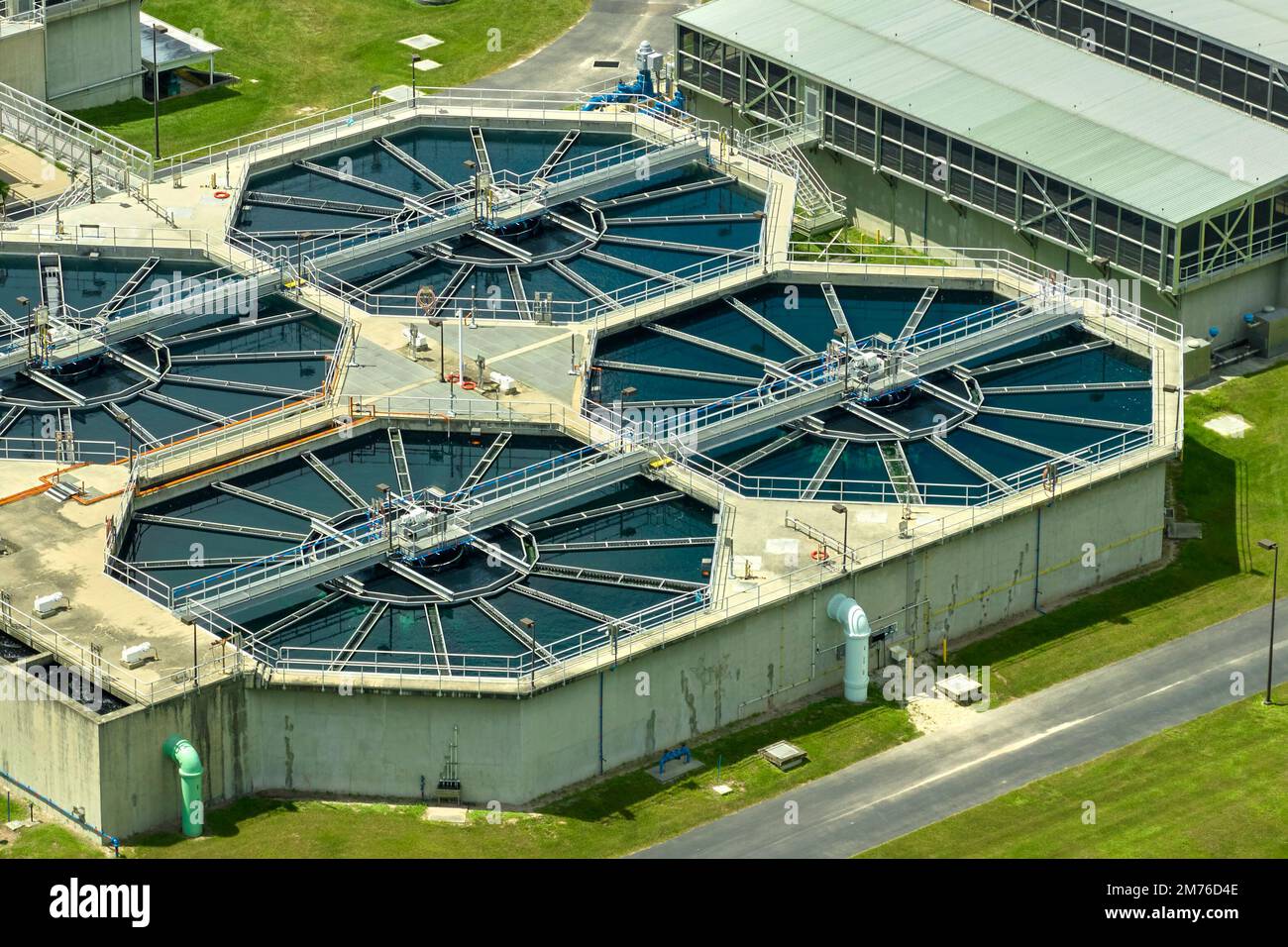 Aerial view of modern water cleaning facility at urban wastewater ...
