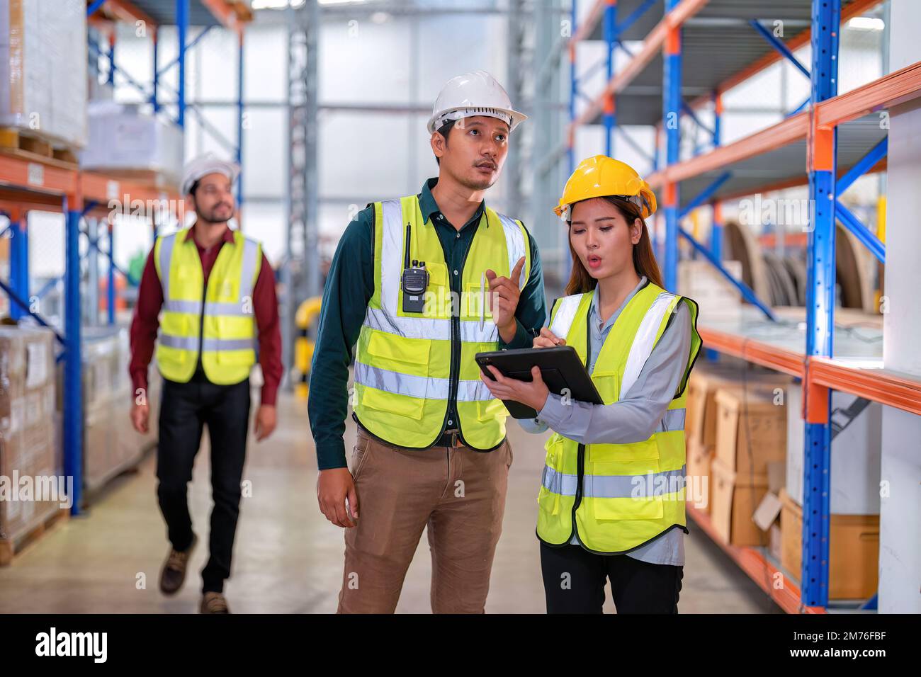 Perform Inventory Worker in warehouse hold tablet check list perform inventory stock ...