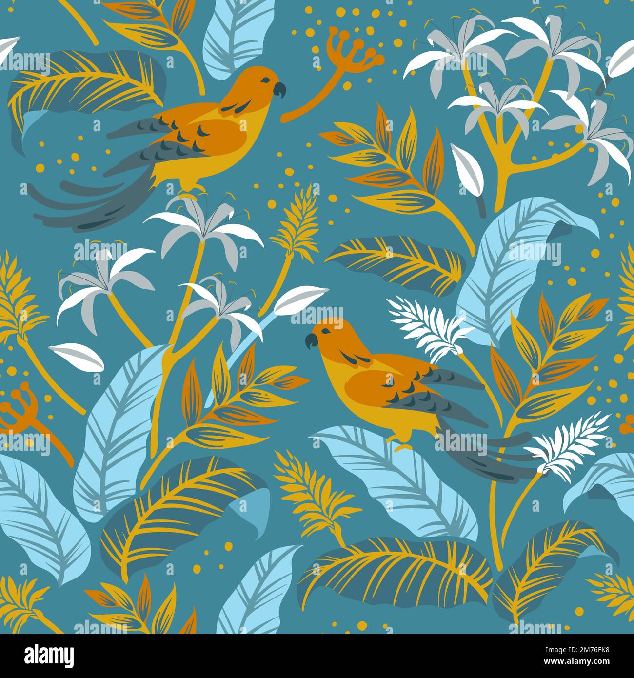 Colorful birds in nature seamless patterned background vector Stock Vector