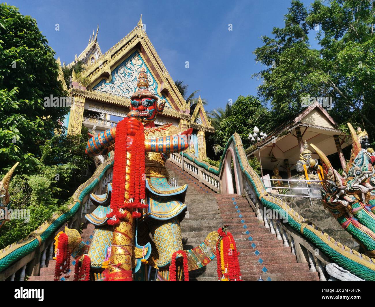 Entrance to Wat Khao Rang a buddhist Thai temple on the island of Phuket, Thailand. Stock Photo