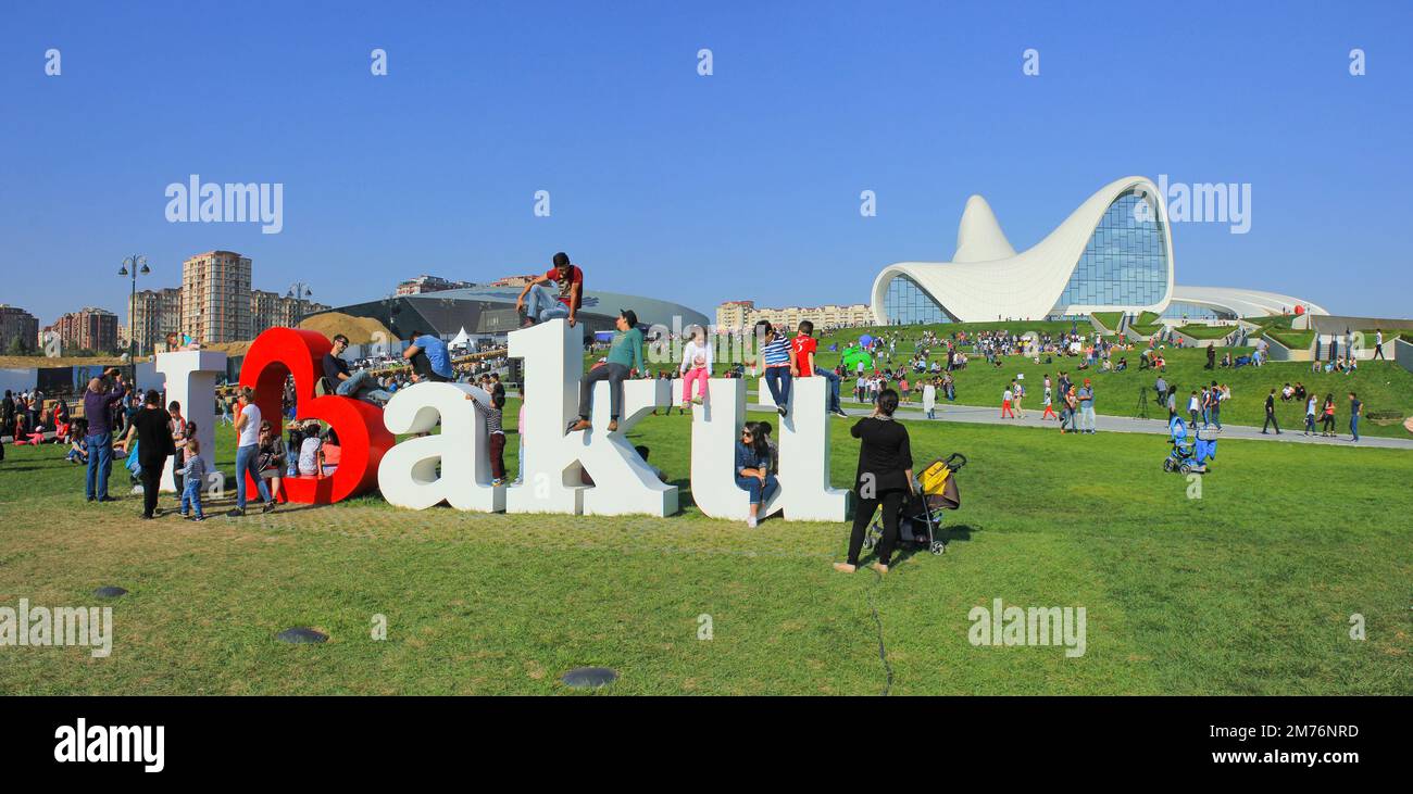 Baku, Azerbaijan, 10.09.2016. Many people at the Red Bull festival in the park near the Heydar Aliyev Museum. Stock Photo