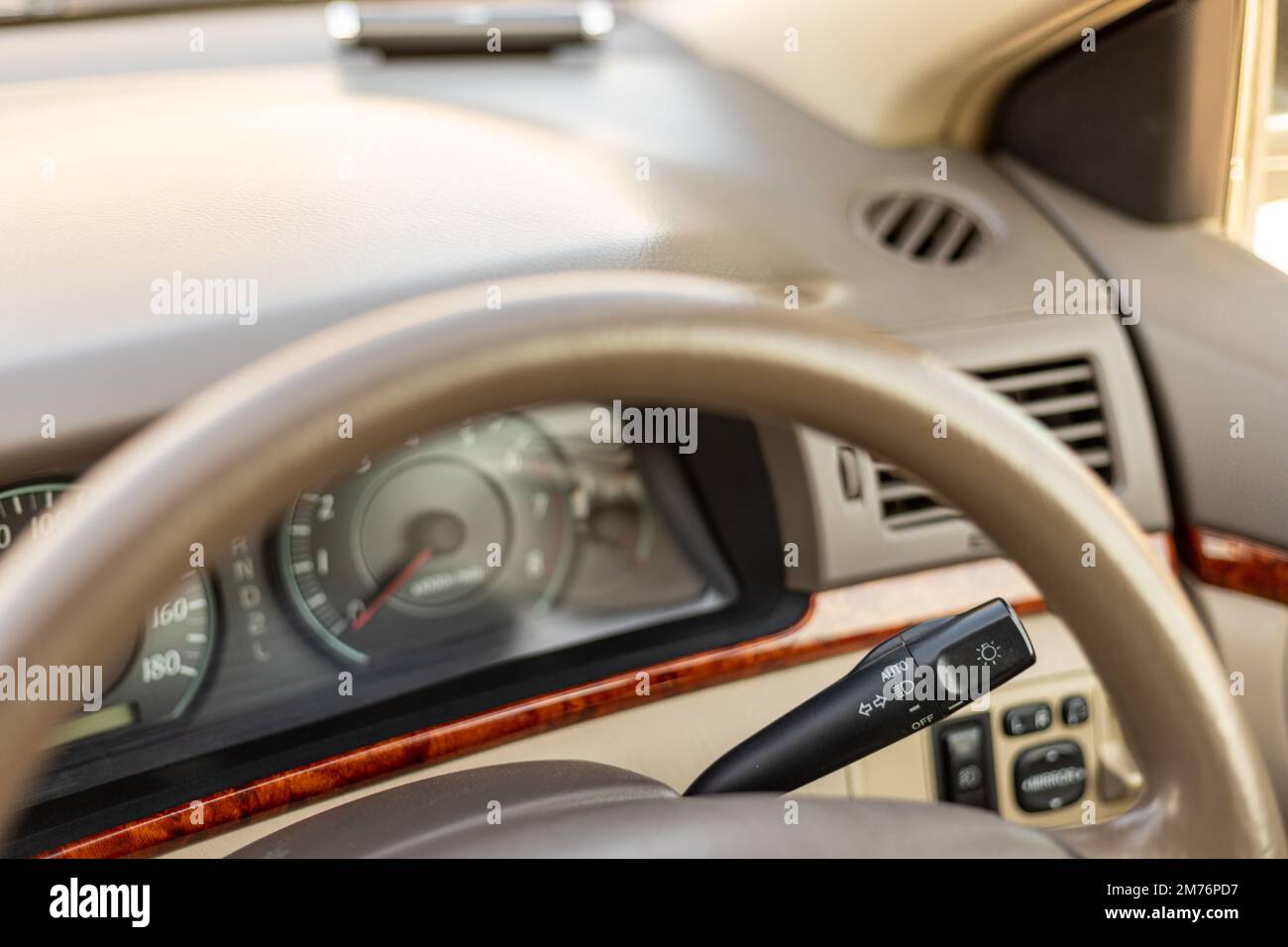 Car head lamp handle with left and right turn signal controller Stock Photo