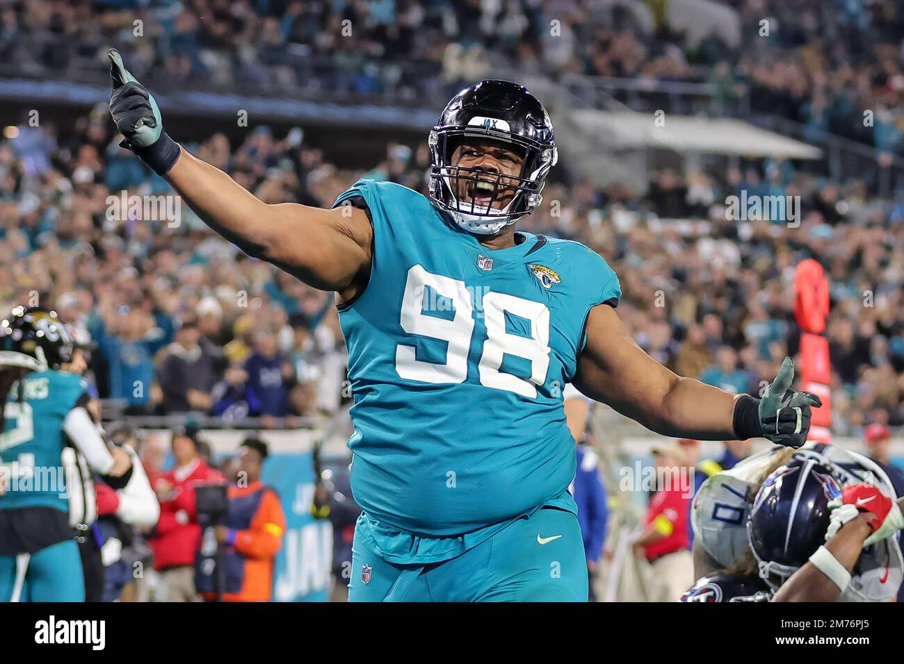 Jacksonville Jaguars safety Andre Cisco (5) warms up before an NFL football  game against the Tennessee Titans, Saturday, Jan. 7, 2023, in Jacksonville,  Fla. (AP Photo/John Raoux Stock Photo - Alamy