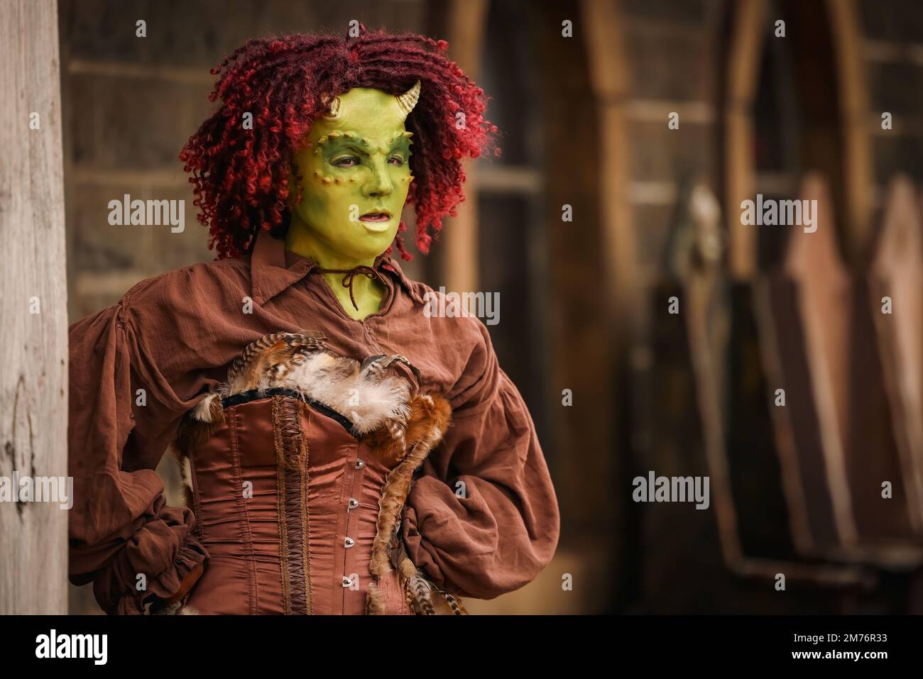 Female ogre cosplay costume at Kryal Castle, Ballarat Australia Stock Photo