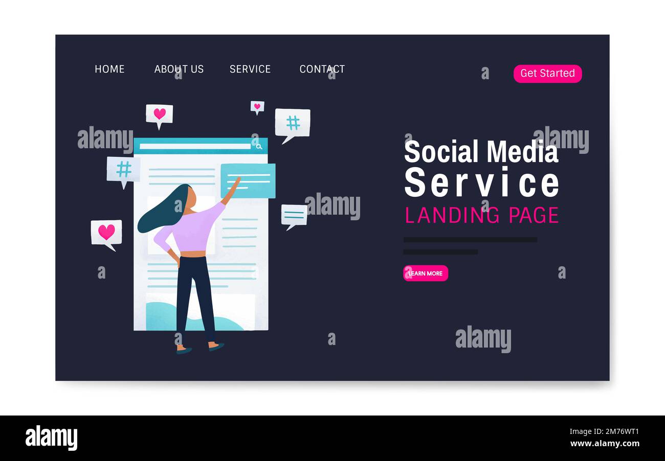 Social media service landing page layout vector Stock Vector Image