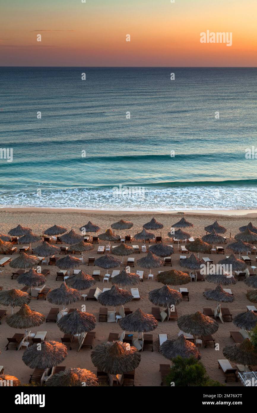 Parasols on Agia Napa beach in Cyprus Stock Photo