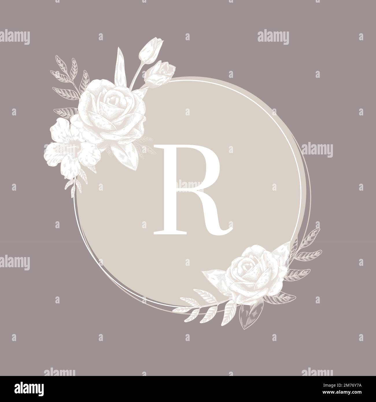 Hand drawn floral round badge vector Stock Vector Image & Art - Alamy