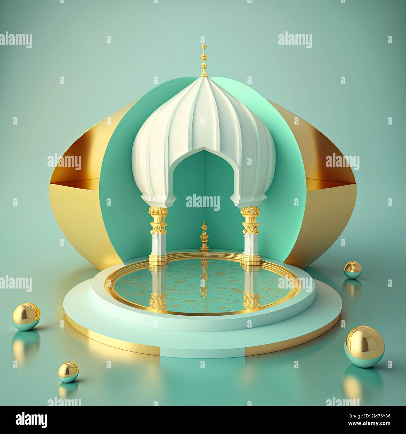 Realistic 3d modern islamic background of futuristic mosque with podium  scene and stage for product display Stock Photo - Alamy