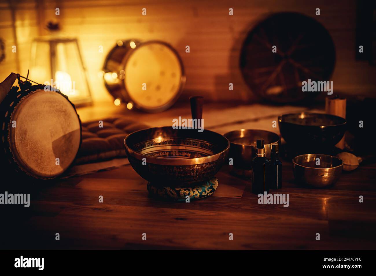 Tibetan gold bowls hi-res stock photography and images - Alamy