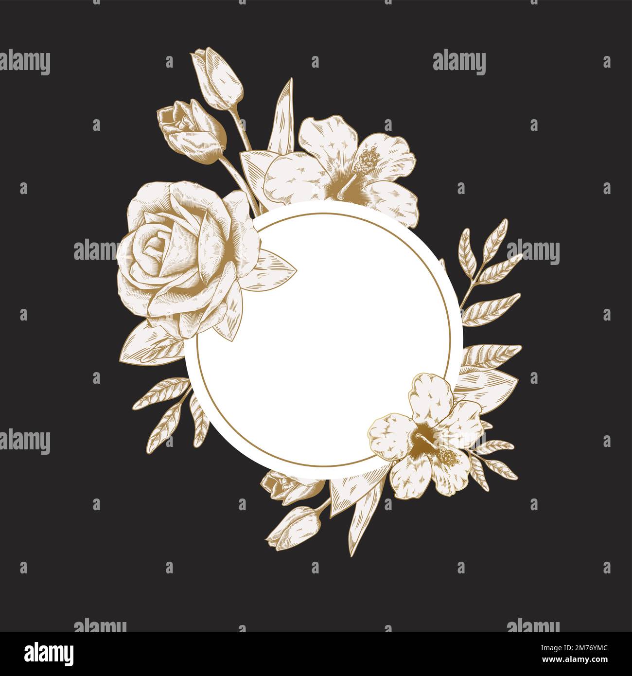 Blank hand drawn floral round badge vector Stock Vector Image & Art - Alamy