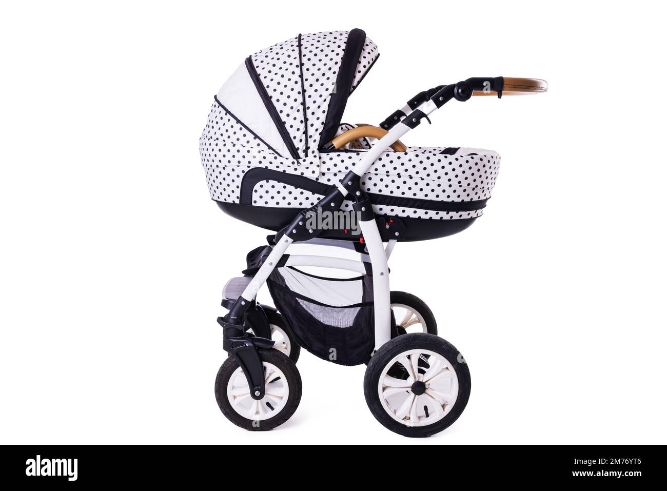 Modern baby stroller with and car seat isolated on a white
