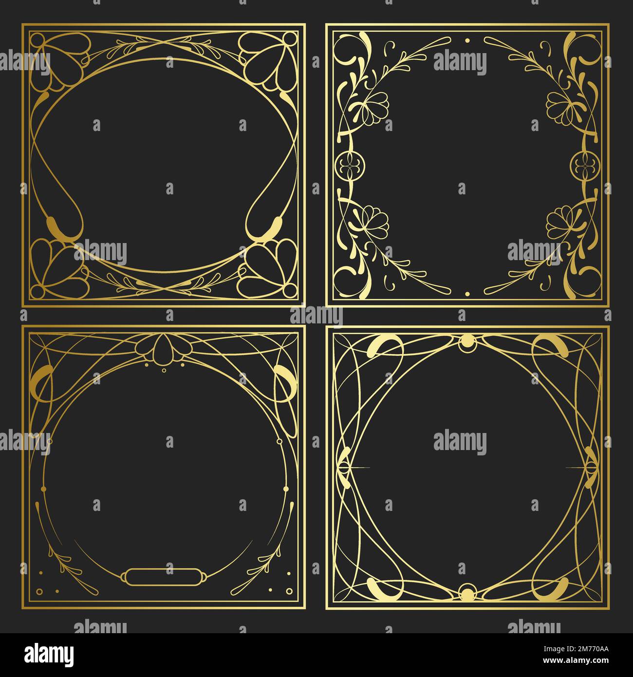 Set of vintage golden art nouveau elements vector Stock Vector Image