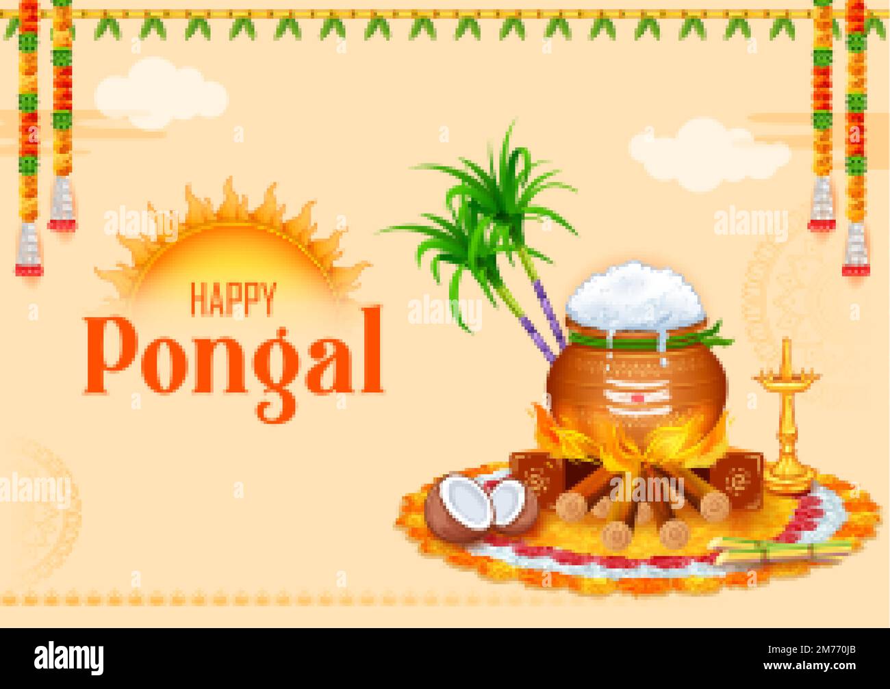 Happy Pongal Holiday Harvest Festival of Tamil Nadu South India