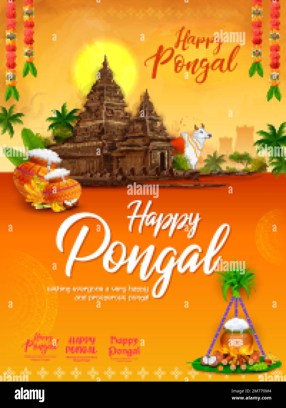 Happy Pongal Holiday Harvest Festival of Tamil Nadu South India