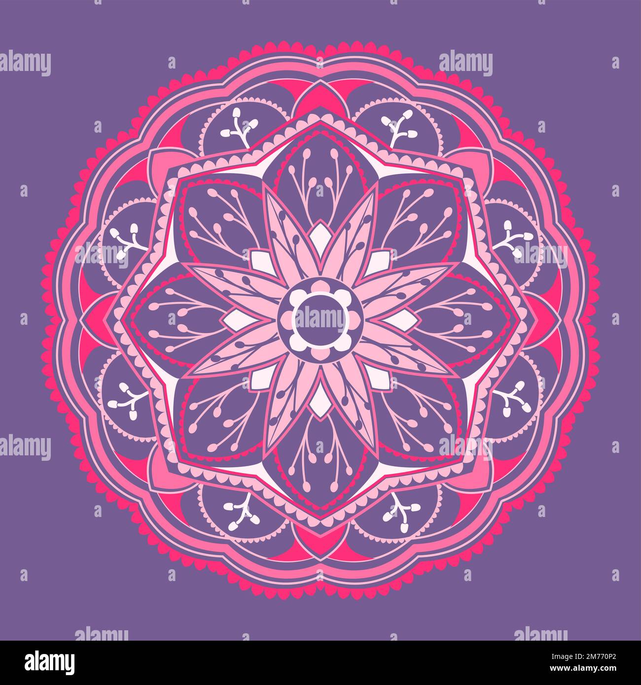 Pink mandala pattern on purple background Stock Vector