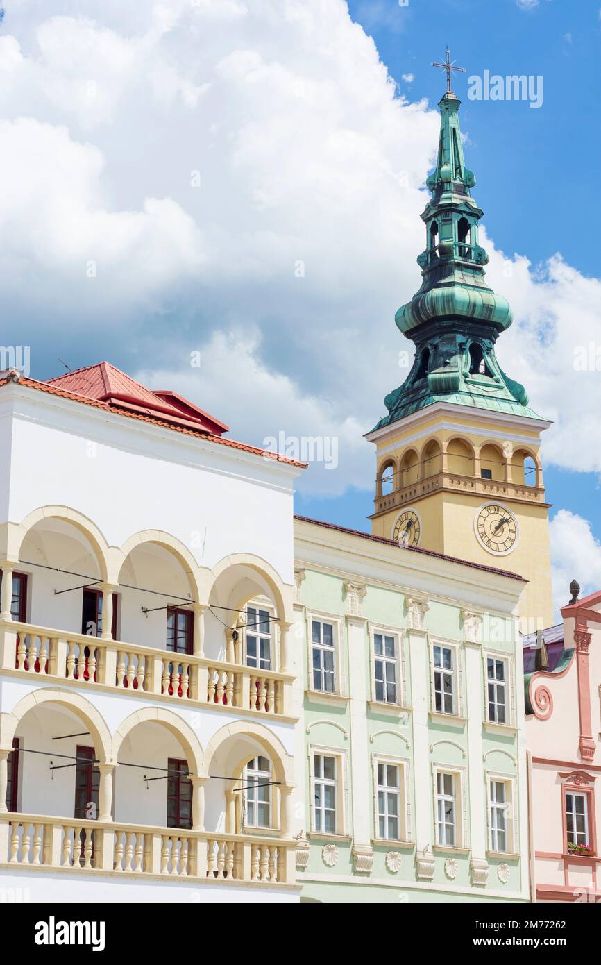 Novy Jicin (Neu Titschein, Neutitschein): Masarykovo Square with the Church of the Assumption of the Virgin Mary in , Moravskoslezsky, Moravian-Silesi Stock Photo