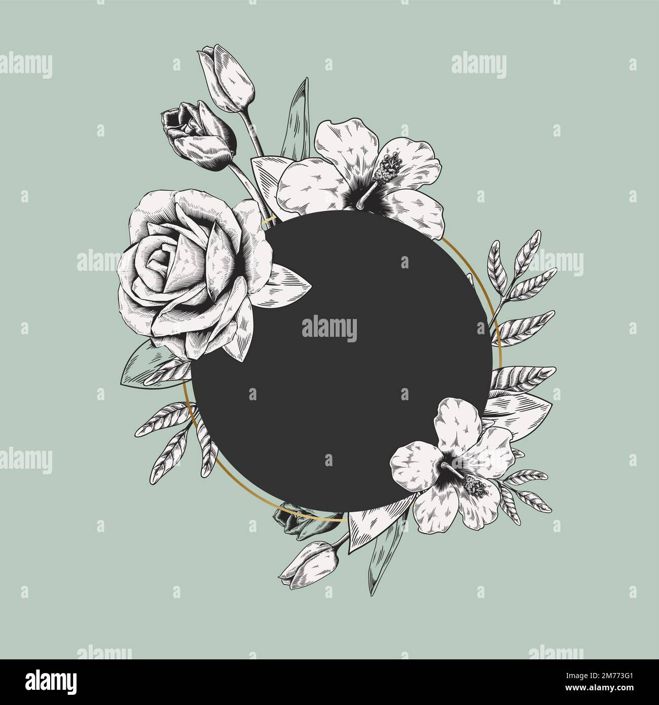 Blank hand drawn floral round badge vector Stock Vector Image & Art - Alamy
