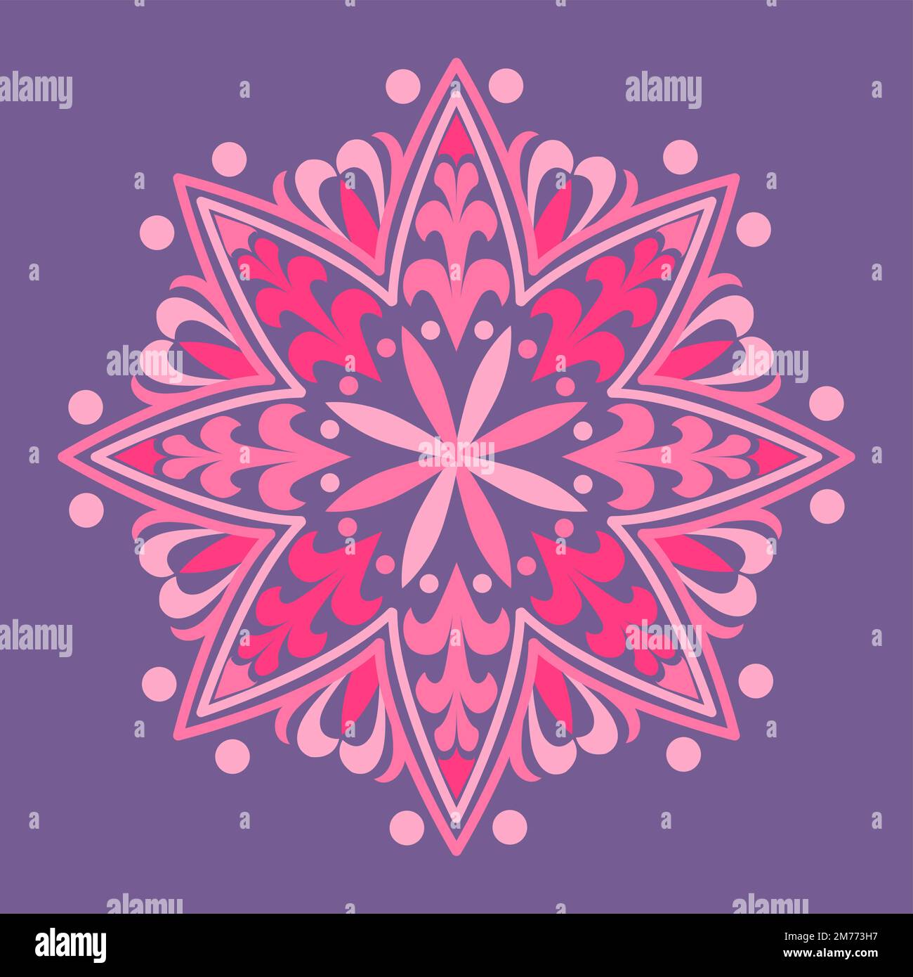Pink mandala pattern on purple background Stock Vector