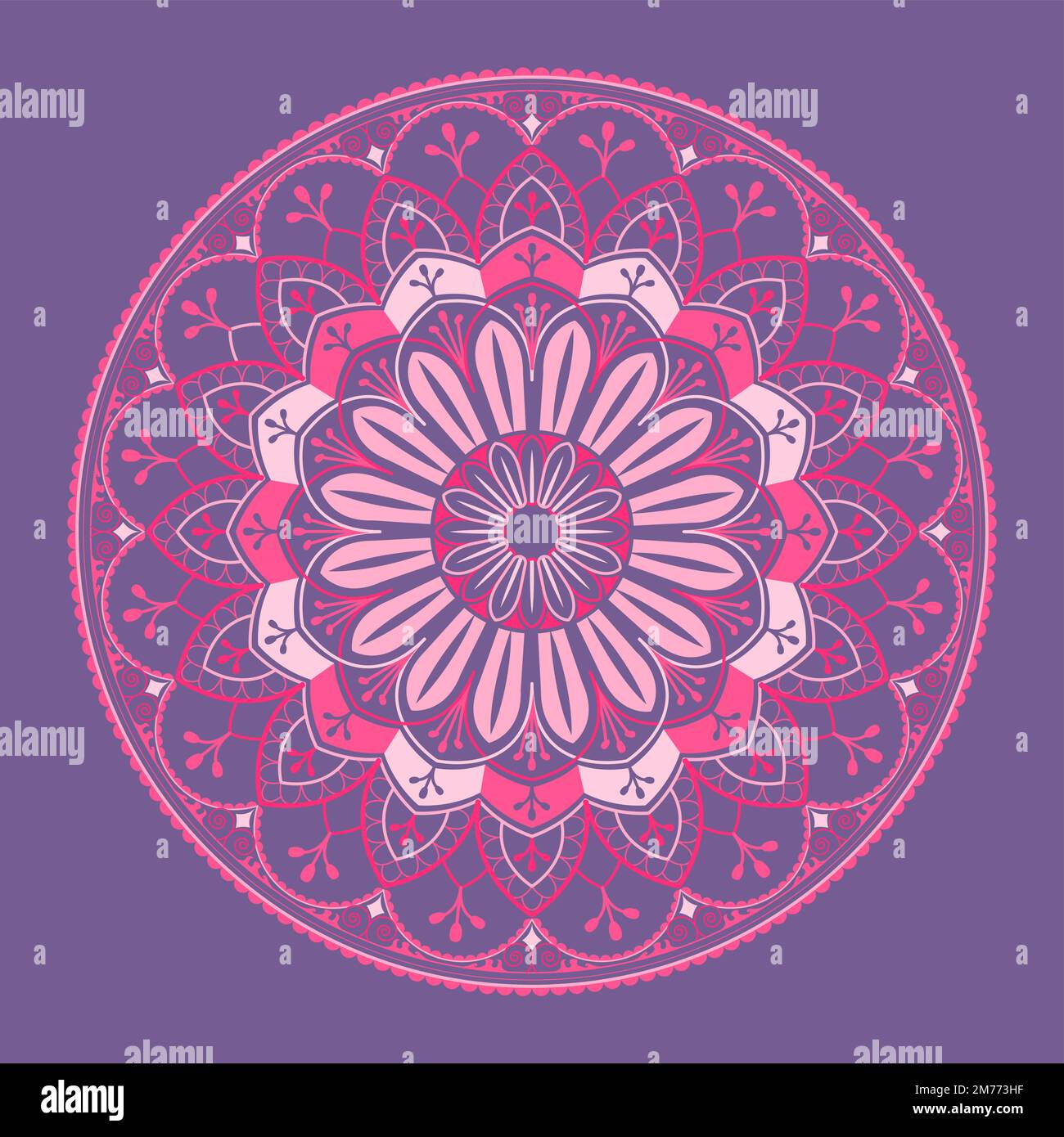Pink mandala pattern on purple background Stock Vector