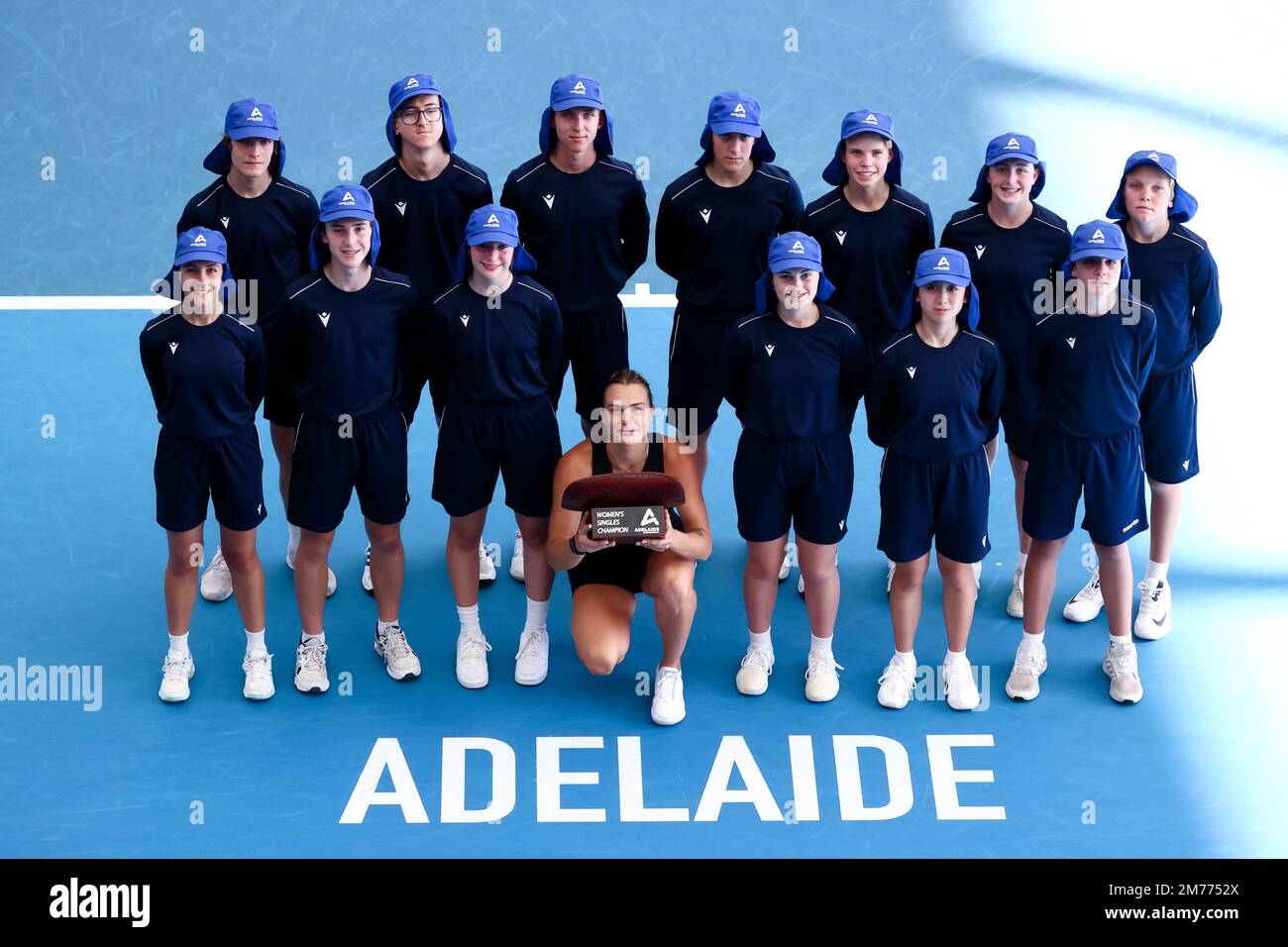 Adelaide, Australia, 8 January, 2023. Aryna Sabalenka of Belarus celebrates winning the Adelaide International tennis final match between Aryna Sabalenka of Belarus and Linda Noskova of Czech Republic at Memorial Drive on January 08, 2023 in Adelaide, Australia. Credit: Peter Mundy/Speed Media/Alamy Live News Stock Photo