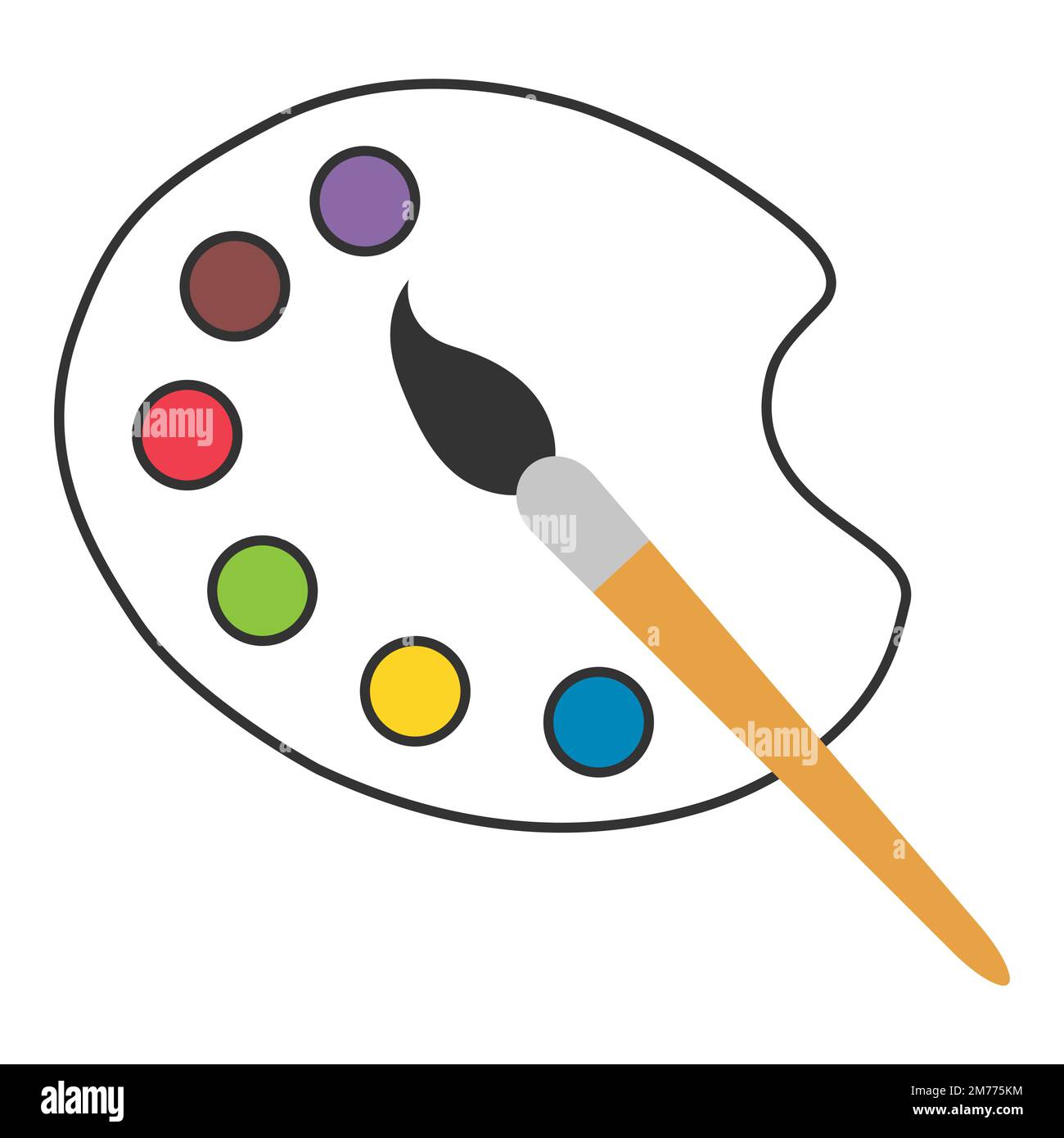 Flat art tool palette with paints color, artist web design graphic
