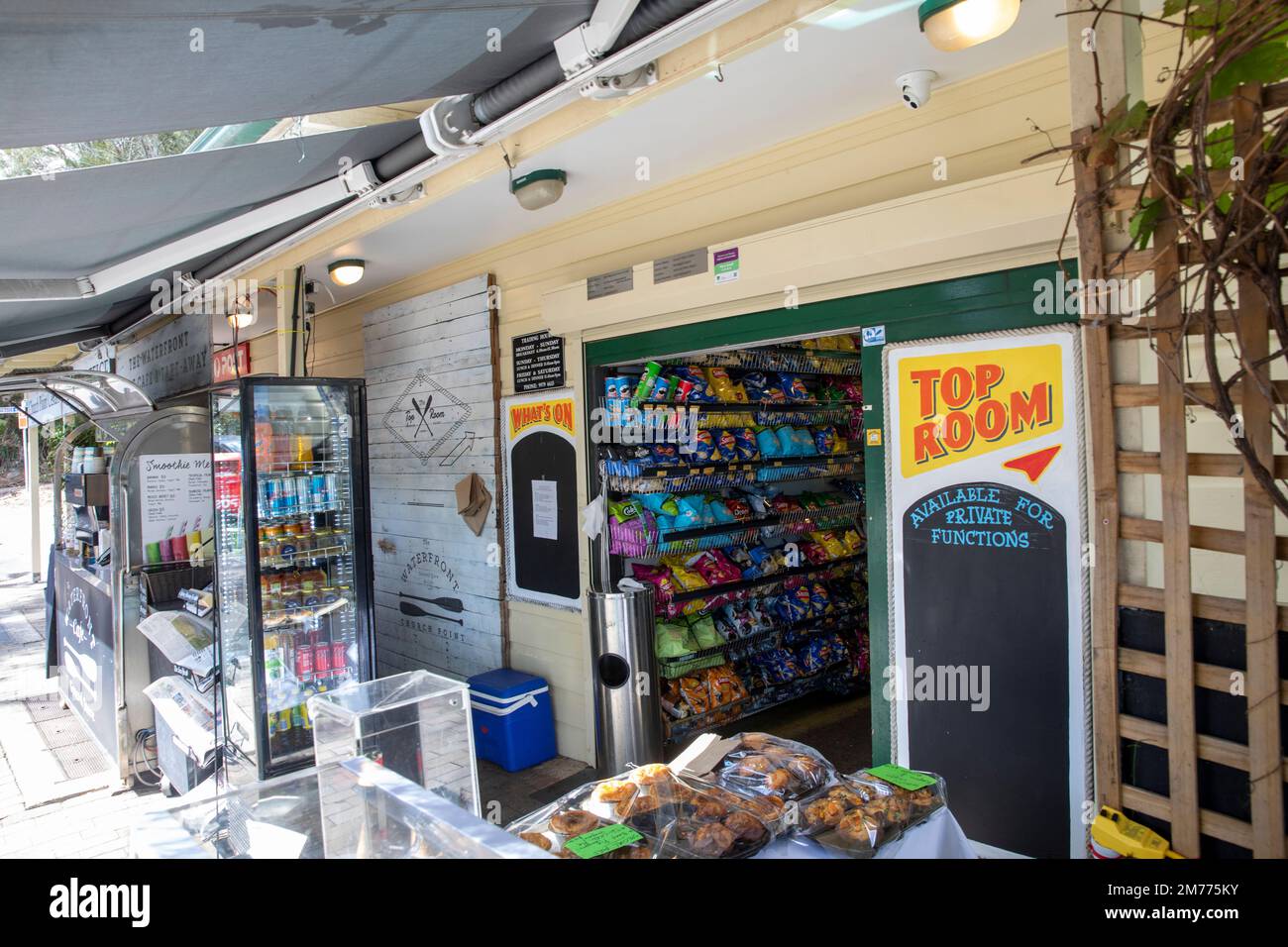 Church Point suburb of Sydney, local small store shop on the commuter