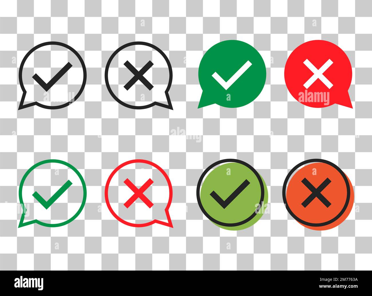 Set of check do dos mark, correct wrong sign, vector illustration choice icon . Stock Vector