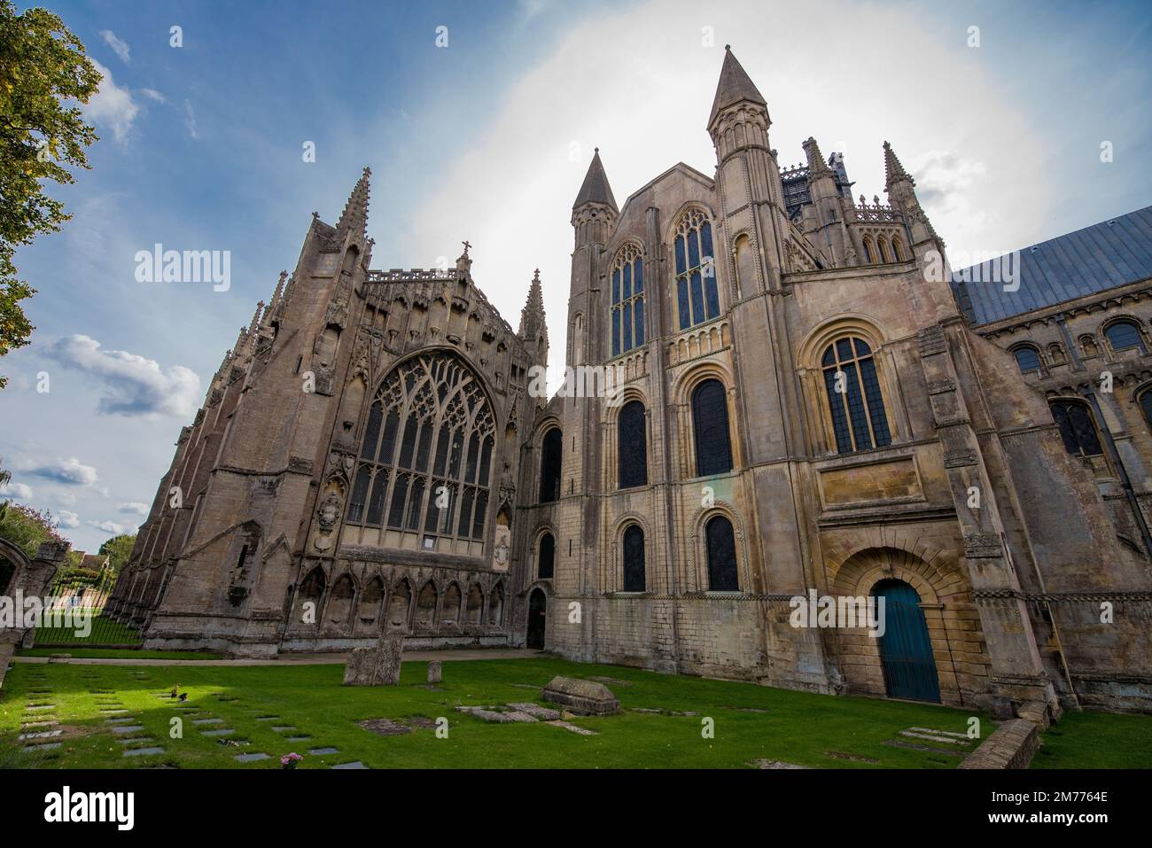 A beautiful scene of the Ely Cathedral with gothic style surrounded by ...