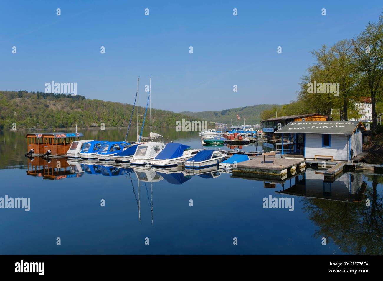 Boat hire at lake Edersee, Waldeck, Waldecker Land, Hesse, Germany, Europe Stock Photo
