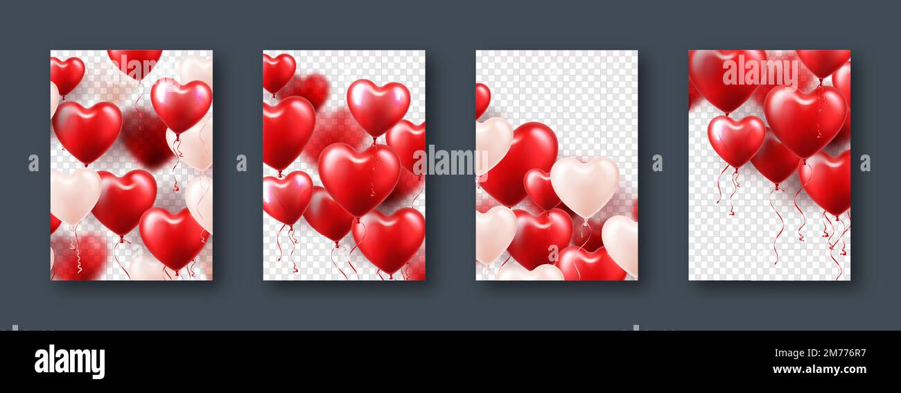 Valentines day banners with red heart balloons. Wedding invitation card ...