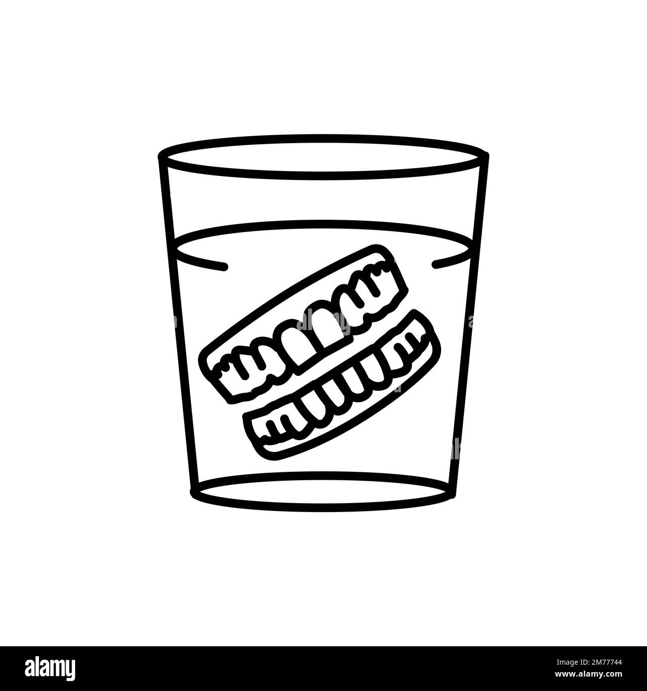 False teeth in glass line icon. Dental prosthetic. Vector illustration ...