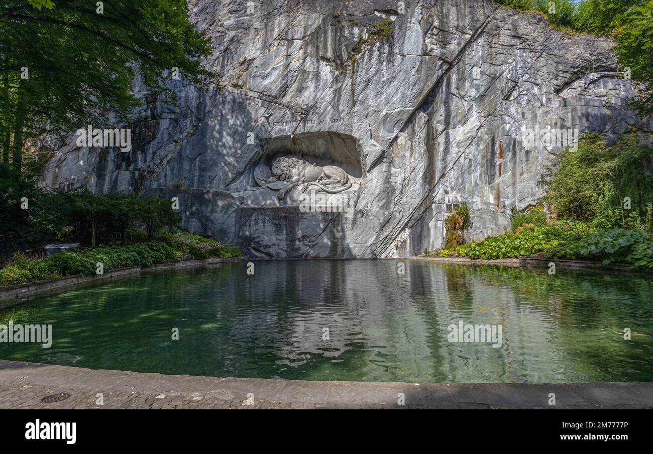 Löwendenkmal Monument, The Lion Monument in Lucerne, Switzerland. It commemorates the sacrifice of the Swiss Guards massacred in 1792, during the Fren Stock Photo