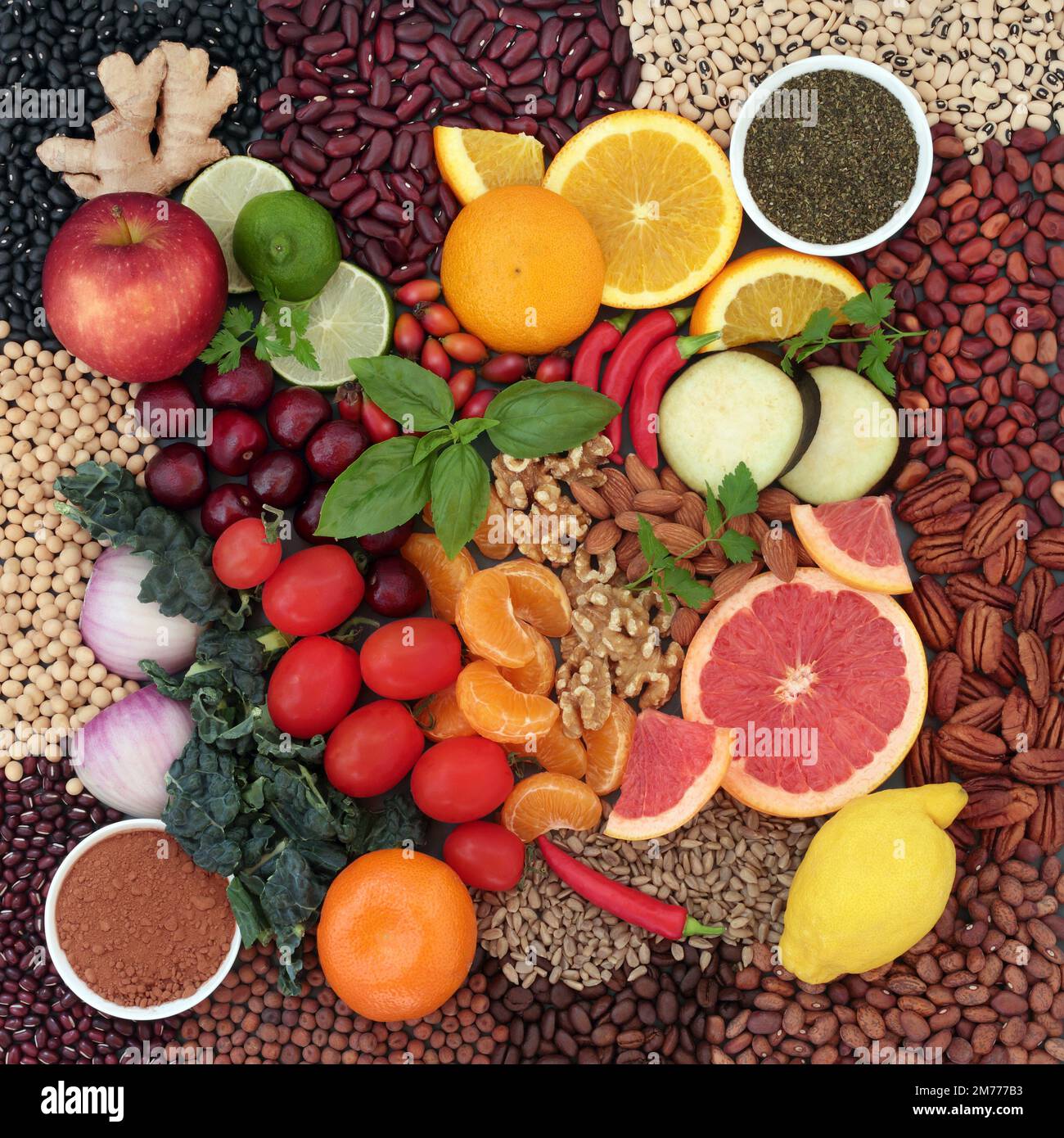 Super food collection high in flavonoids and polyphenols for a healthy