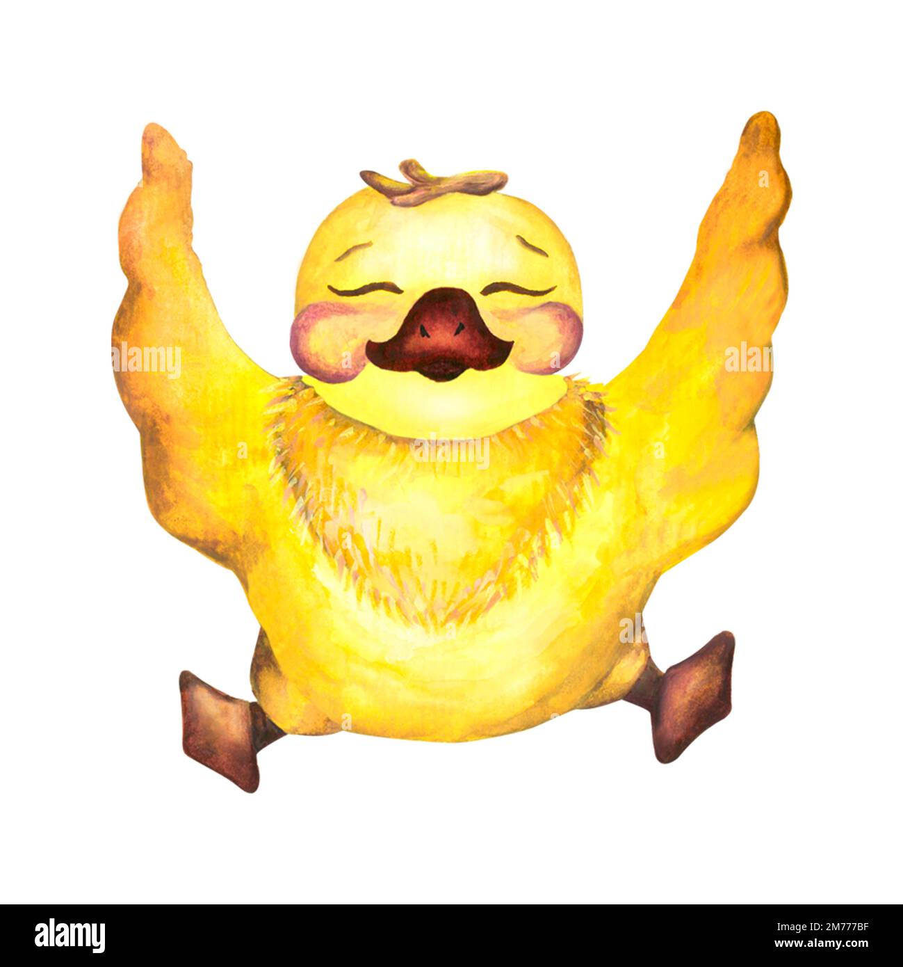 Watercolor baby illustration with ducklings. Duckling. The yellow