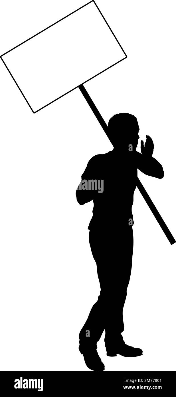 Protest Rally March Picket Sign Silhouette Person Stock Vector Image