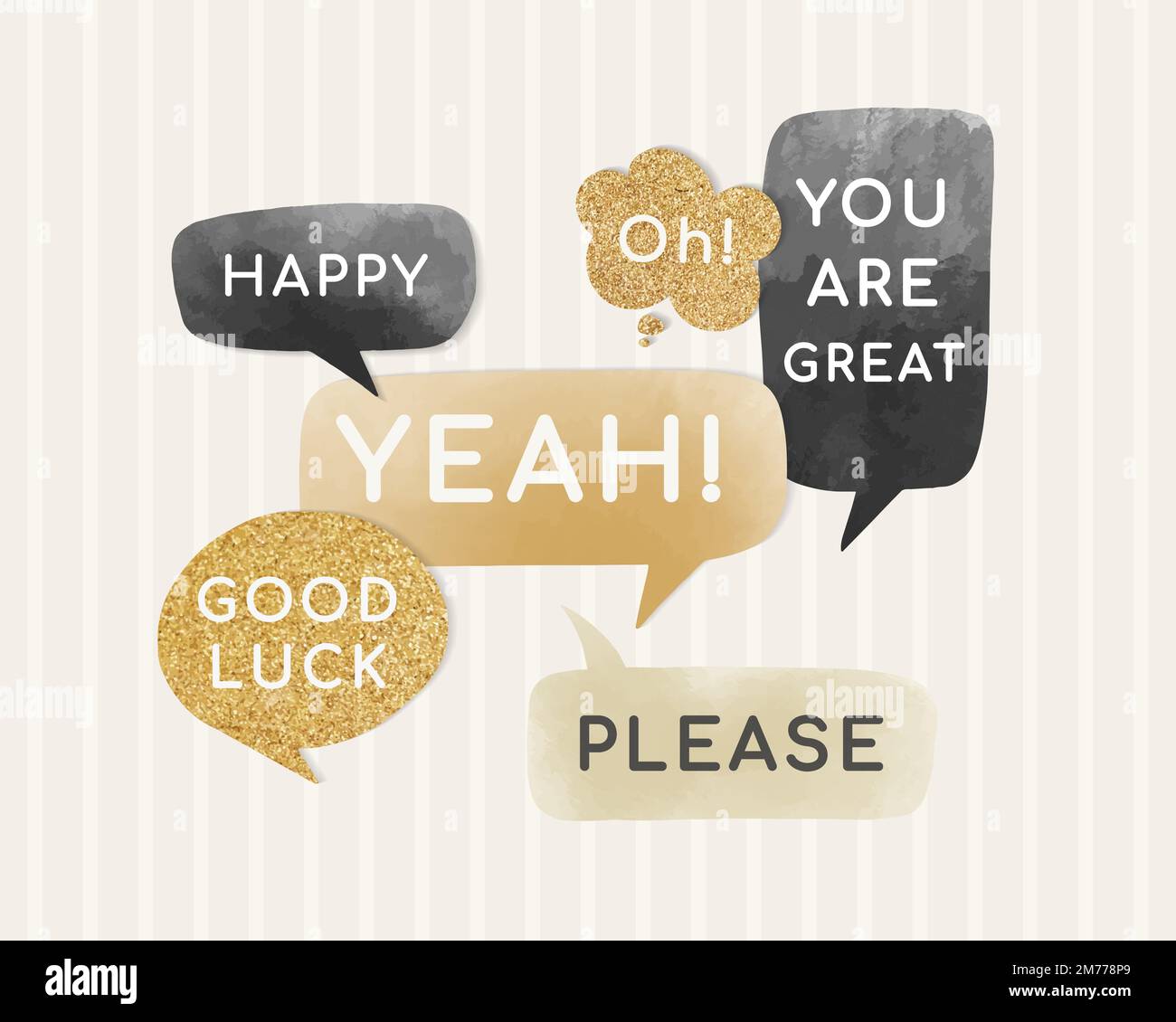 Gold and black speech bubble vectors set Stock Vector