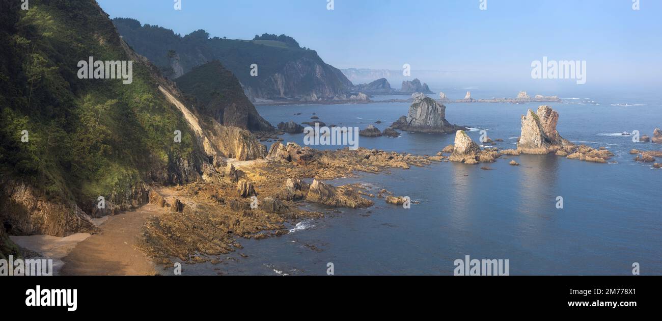 Rock Formations at Silence Beach in Asturias Stock Photo