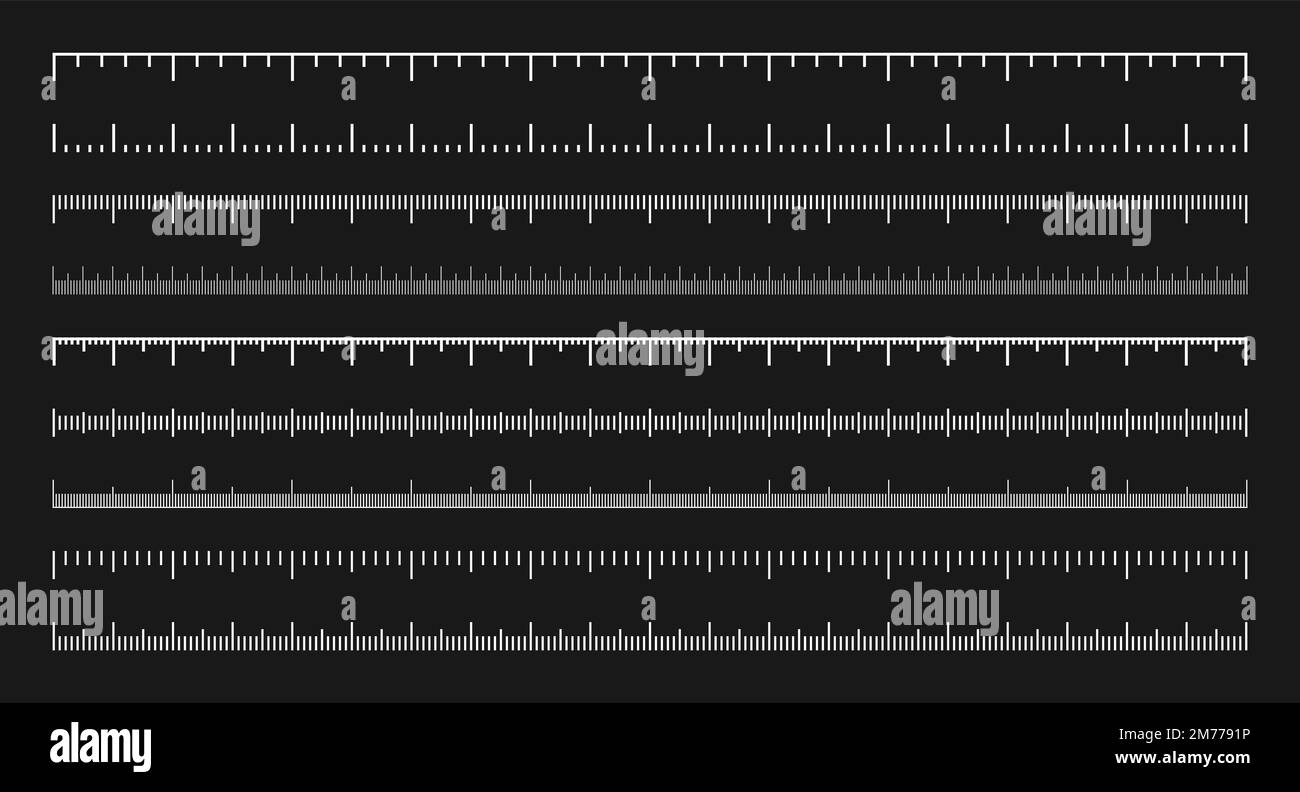Various measurement scales with divisions. Realistic white scale for