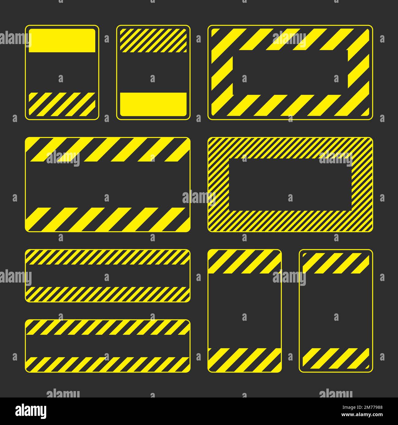 Various blank yellow warning signs with diagonal lines. Attention