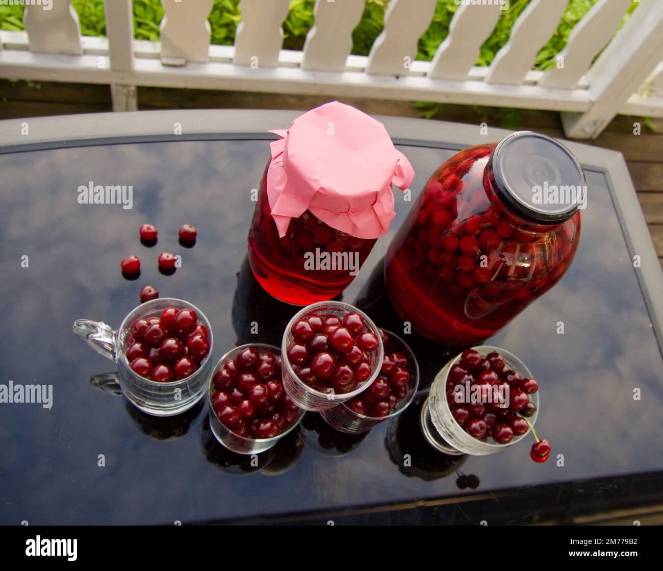 cherry compote drink on garden background in august Stock Photo Alamy