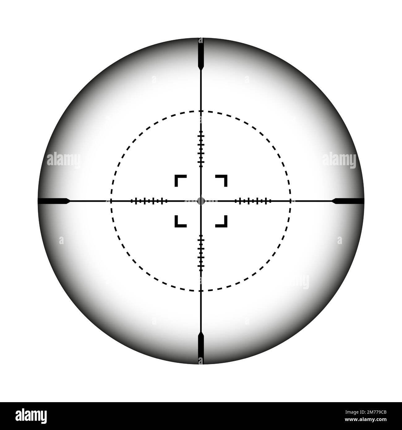 Weapon sight, sniper rifle optical scope. Hunting gun viewfinder with