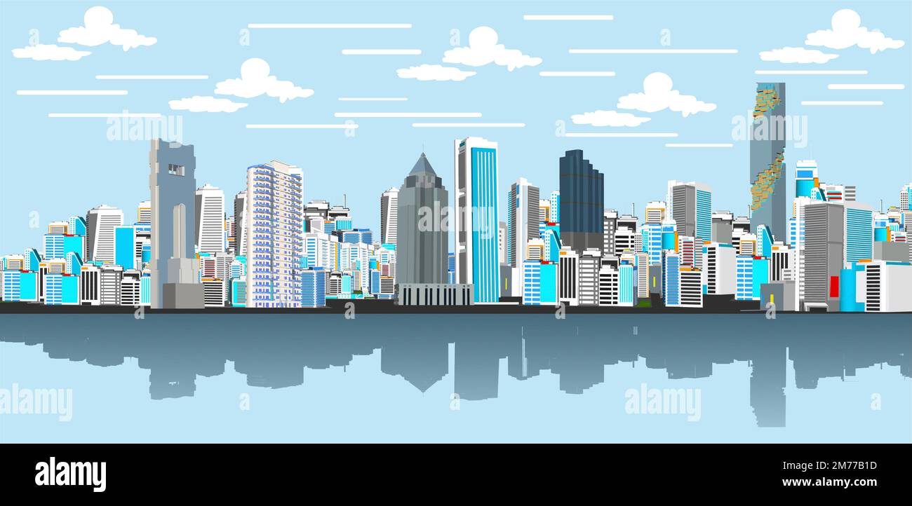 Bangkok ( Thailand ) skyline with panorama in sky background. Vector Illustration. Business travel and tourism concept with modern buildings. Stock Vector