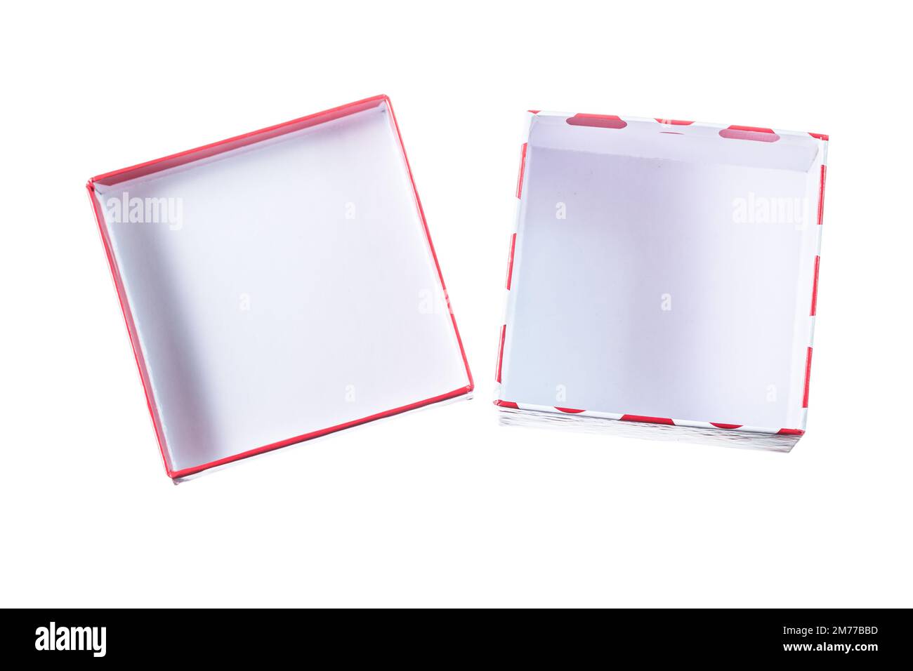 Opened empty red gift box isolated on white. Stock Photo