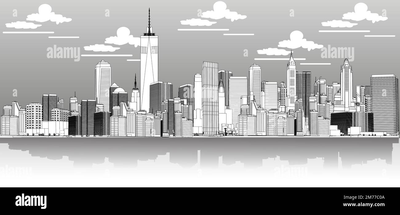 New York skyline vector illustration in line art style Stock Vector