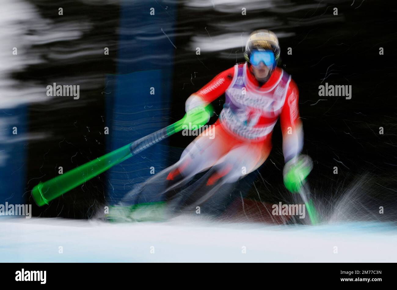 Alpine Skiing - FIS Alpine Ski World Cup - Men's Slalom - Adelboden, Switzerland - January 8, 2023 Switzerland's Tanguy Nef in action REUTERS/Stefan Wermuth Stock Photo
